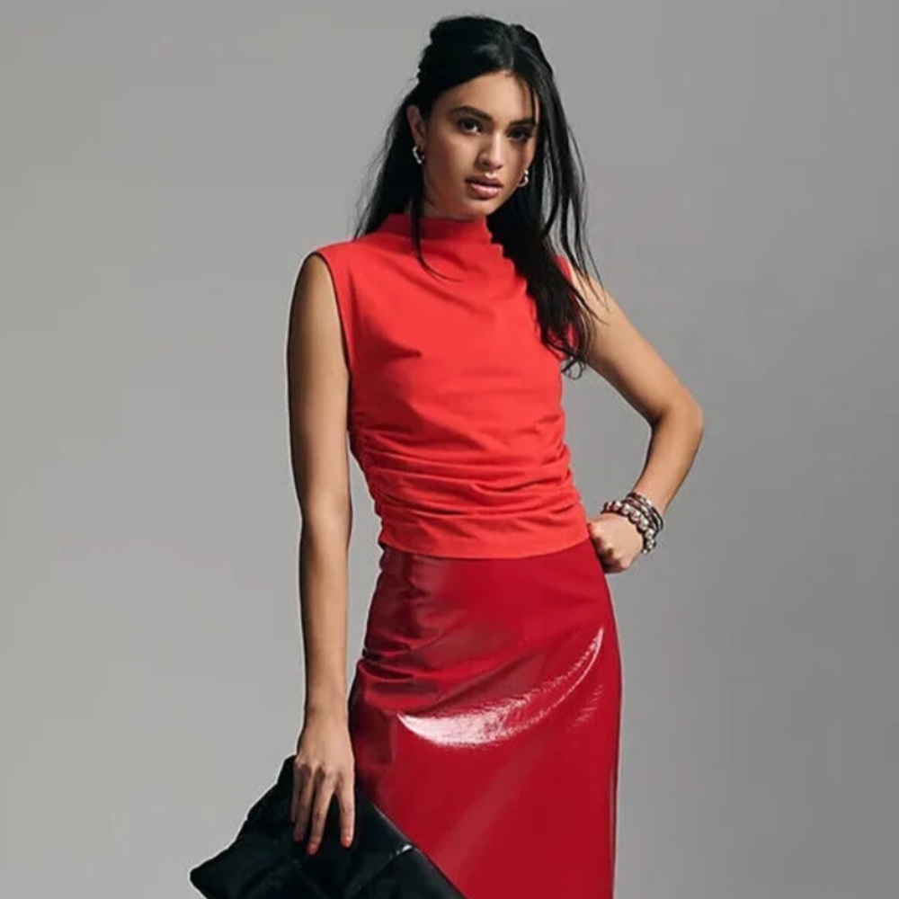 Anthropologie Maeve Mock-Neck Shell tank blouse top in red